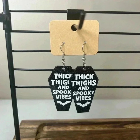 Jewelry - Thick Thighs Spooky Vibes Coffin Halloween Fall Post Dangly Earrings NEW